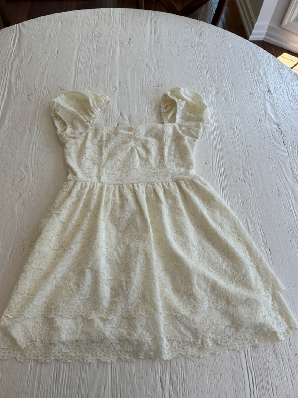 Altar'd State Cream Lace Puff-Sleeve Midi Dress
